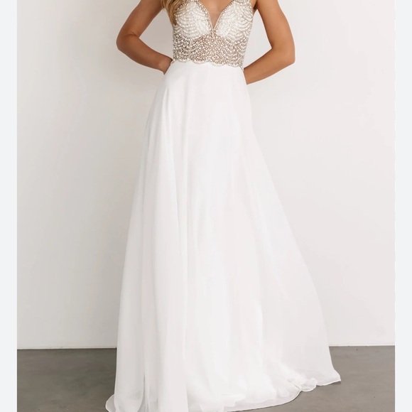 Lulus True Love White Beaded Rhinestone Maxi Dress